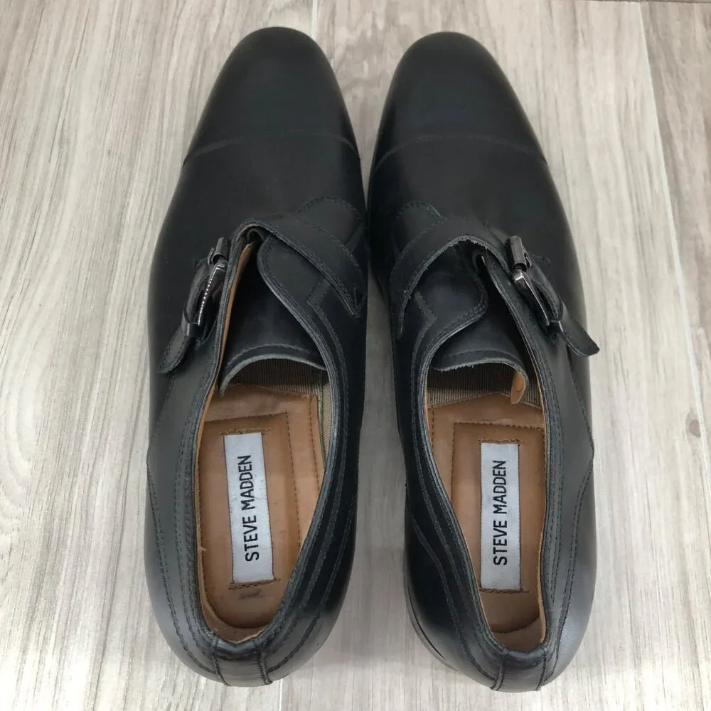 Steve Madden Shoes Mens 10.5 Covet Black Leather Buckle Strap Oxfords